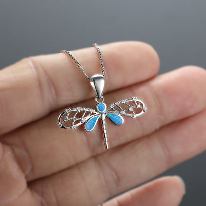 Blue Fire Opal Dragonfly Necklace
