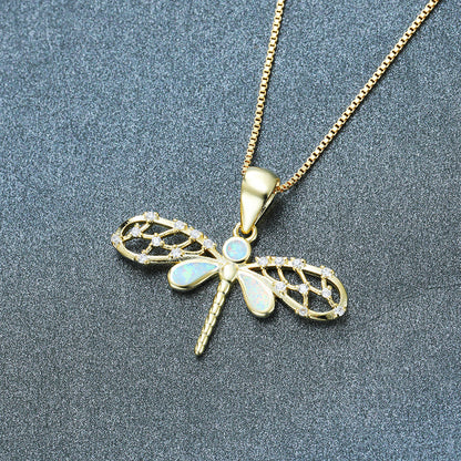 Blue Fire Opal Dragonfly Necklace
