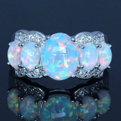 Gold Multi Fire Opal Ring | Vibrant Multicolor Fire Opal Gold Ring | October Birthstone Gift for Her