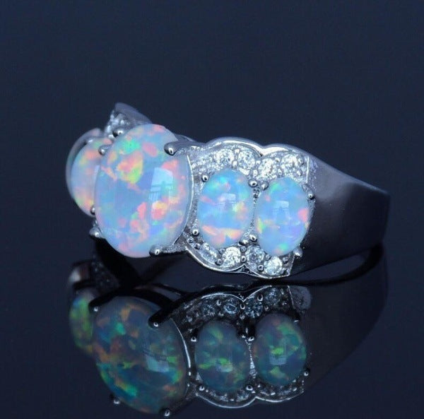 Gold Multi Fire Opal Ring | Vibrant Multicolor Fire Opal Gold Ring | October Birthstone Gift for Her