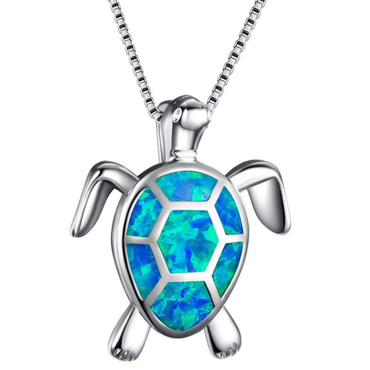 Blue Opal Sea Turtle Necklace