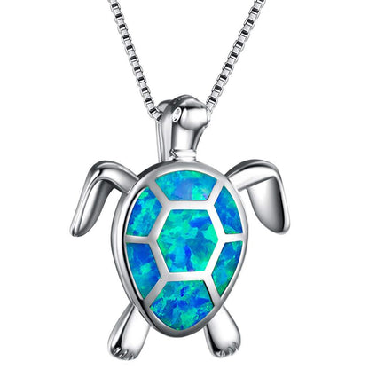 Blue Opal Sea Turtle Necklace