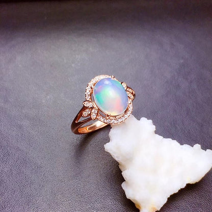 Crown Opal Ring in 18K Gold Plated 925 Sterling Silver | Natural Opal Vintage Crown Ring | Gift for Her