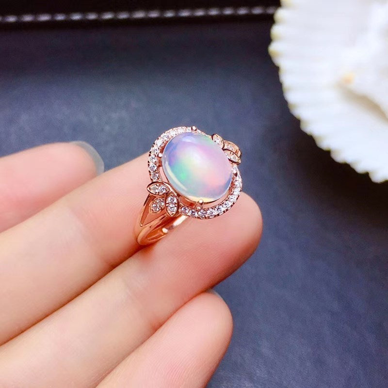 Crown Opal Ring in 18K Gold Plated 925 Sterling Silver | Natural Opal Vintage Crown Ring | Gift for Her
