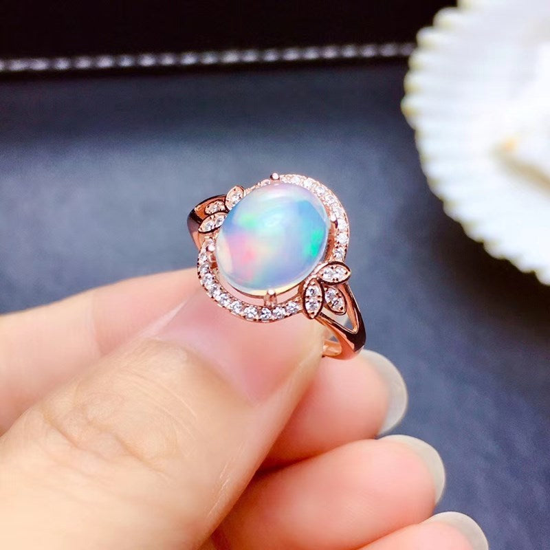 Crown Opal Ring in 18K Gold Plated 925 Sterling Silver | Natural Opal Vintage Crown Ring | Gift for Her