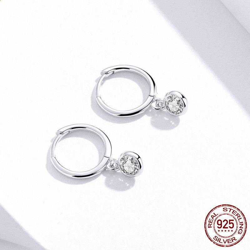 925 Sterling Silver Huggie Hoop Earrings with Round Stone