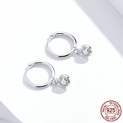925 Sterling Silver Huggie Hoop Earrings with Round Stone