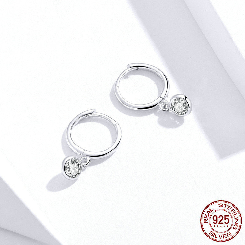 925 Sterling Silver Huggie Hoop Earrings with Round Stone