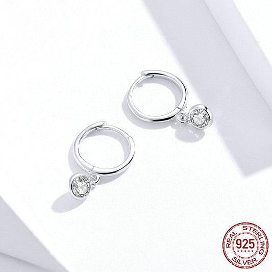 925 Sterling Silver Huggie Hoop Earrings with Round Stone