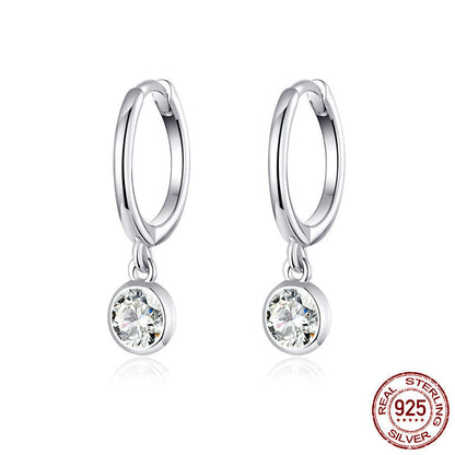 925 Sterling Silver Huggie Hoop Earrings with Round Stone