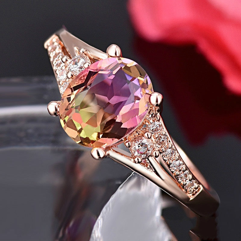 Rose Gold Diamond Opal Ring | Elegant Opal and Diamond Accent Ring | October Birthstone Gift for Her