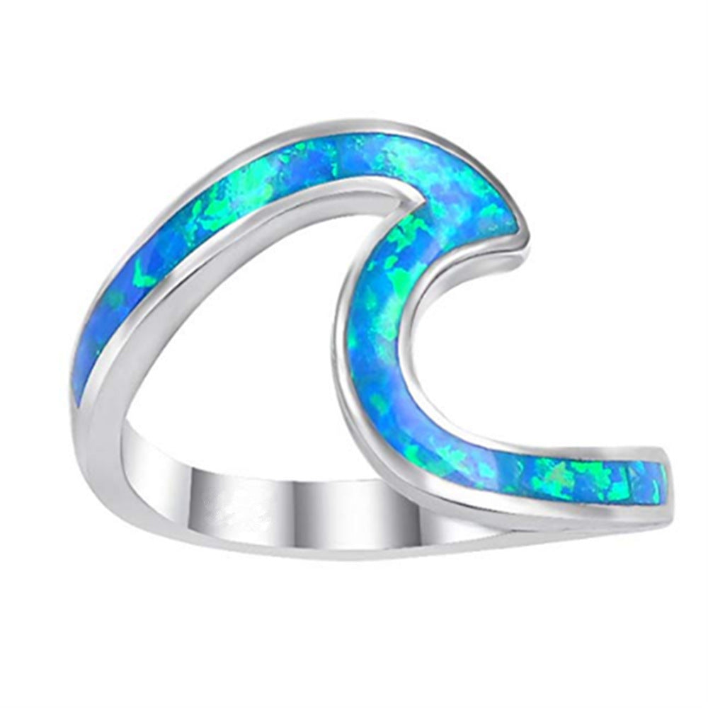 Wave Opal Ring in 925 Sterling Silver | Natural Opal Inlay Ring | October Birthstone Gift for Her