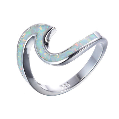 Wave Opal Ring in 925 Sterling Silver | Natural Opal Inlay Ring | October Birthstone Gift for Her