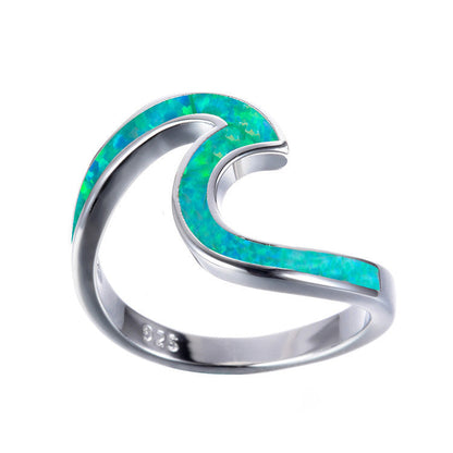 Wave Opal Ring in 925 Sterling Silver | Natural Opal Inlay Ring | October Birthstone Gift for Her