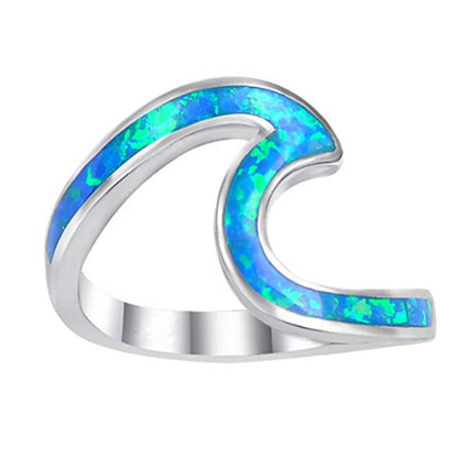 Wave Opal Ring in 925 Sterling Silver | Natural Opal Inlay Ring | October Birthstone Gift for Her