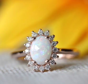 Oval Opal Halo Ring in 925 Sterling Silver | Bridal and Anniversary Opal Ring Gift for Her
