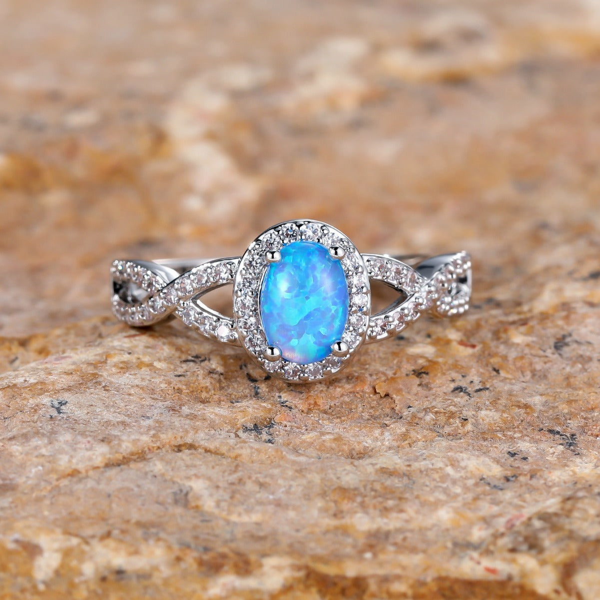 Platinum Blue Opal Engagement Ring in Sterling Silver | Natural Opal Ring | October Birthstone Gift for Her