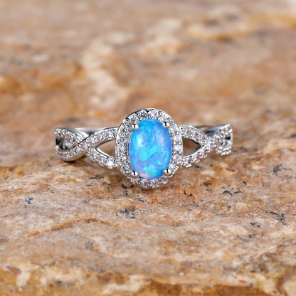 Platinum Blue Opal Engagement Ring in Sterling Silver | Natural Opal Ring | October Birthstone Gift for Her