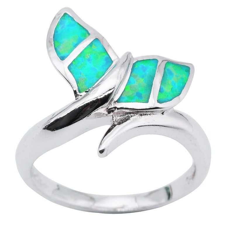 Mermaid Tail Opal Ring in Sterling Silver | Magical Ocean Opal Ring | October Birthstone Gift for Her