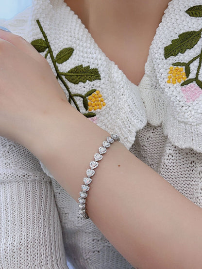 Heart Opal Tennis Bracelet In 925 Sterling Sliver