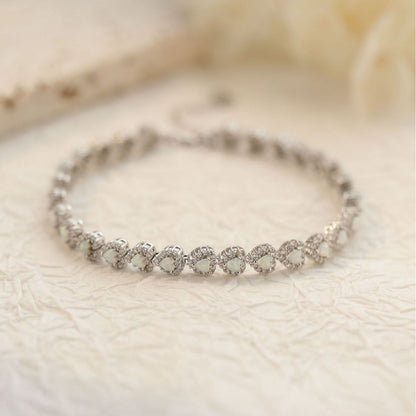 Heart Opal Tennis Bracelet In 925 Sterling Sliver