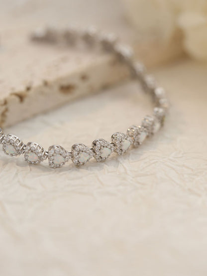Heart Opal Tennis Bracelet In 925 Sterling Sliver