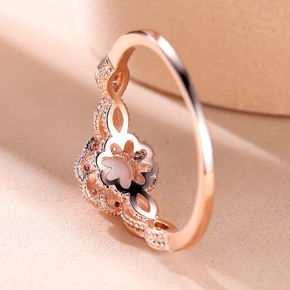 Platinum Round Opal Flower Ring in Sterling Silver | Floral Opal Platinum Ring | October Birthstone Gift for Her