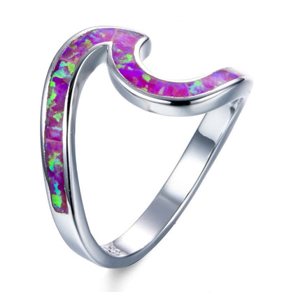 Wave Design Opal Inlay Silver Ring | Natural Opal Wave Ring | October Birthstone Gift for Her