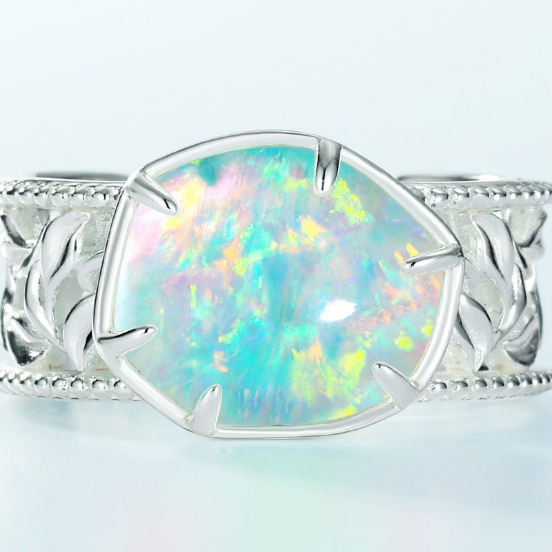 Opal Ring in S925 Sterling Silver | Classic Opal Gemstone Ring | October Birthstone Gift for Her