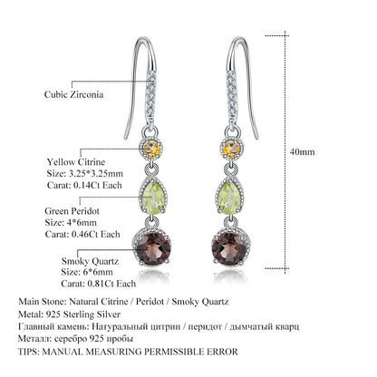 925 Sterling Silver Multi Gemstone Drop Earrings