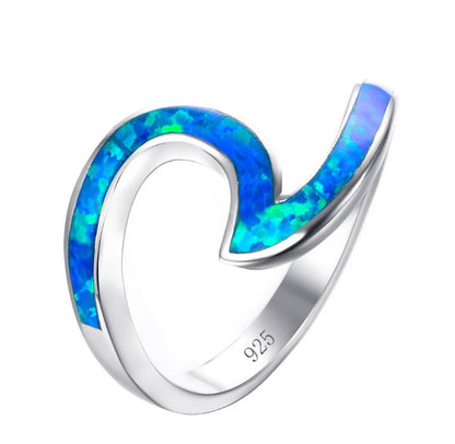 Wave Design Opal Inlay Silver Ring | Natural Opal Wave Ring | October Birthstone Gift for Her