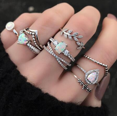 5-Piece Opal Stacking Ring Set in Sterling Silver | Stackable Opal Ring Set | October Birthstone Gift for Her