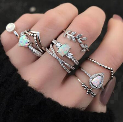 5-Piece Opal Stacking Ring Set in Sterling Silver | Stackable Opal Ring Set | October Birthstone Gift for Her
