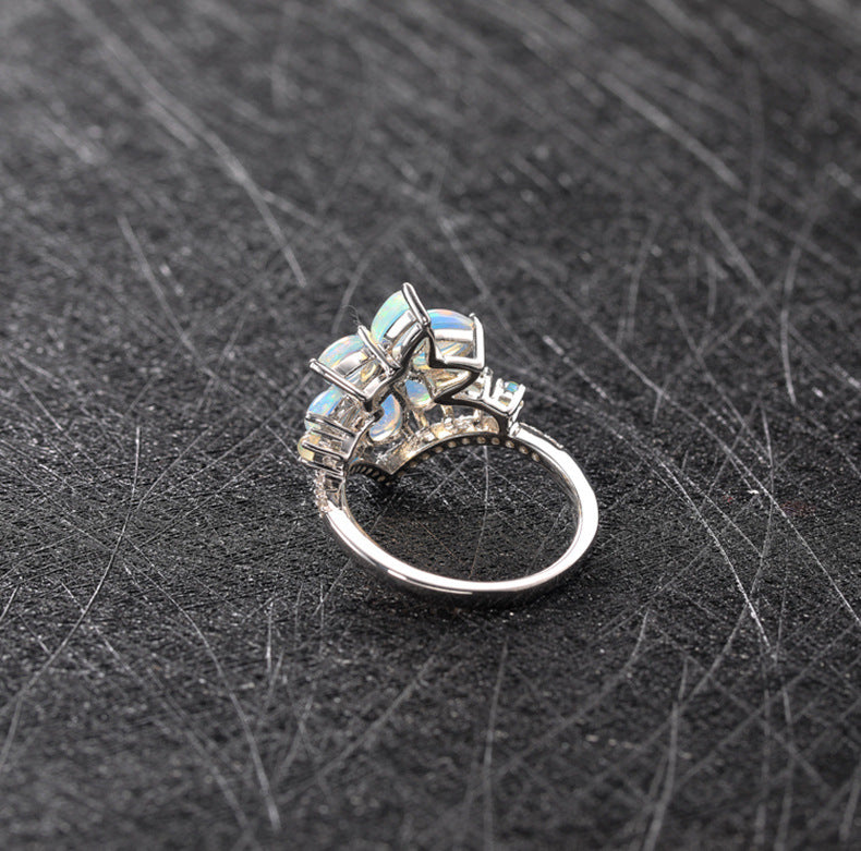 Flower Opal Ring in 925 Sterling Silver | Purple and White Gemstone Floral Ring | October Birthstone Gift for Her