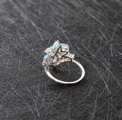 Flower Opal Ring in 925 Sterling Silver | Purple and White Gemstone Floral Ring | October Birthstone Gift for Her