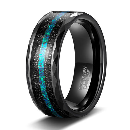 Galaxy Blue Inlay Tungsten Ring 8mm | Black Tungsten Wedding Band with Opal Style Inlay | Anniversary Gift for Him and Her