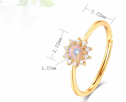 White Opal Sunflower Ring in 9K Gold | Floral Opal Gold Ring | October Birthstone Luxury Gift for Her