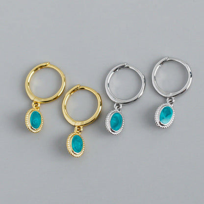 Sterling Silver Opal Hoop Earrings