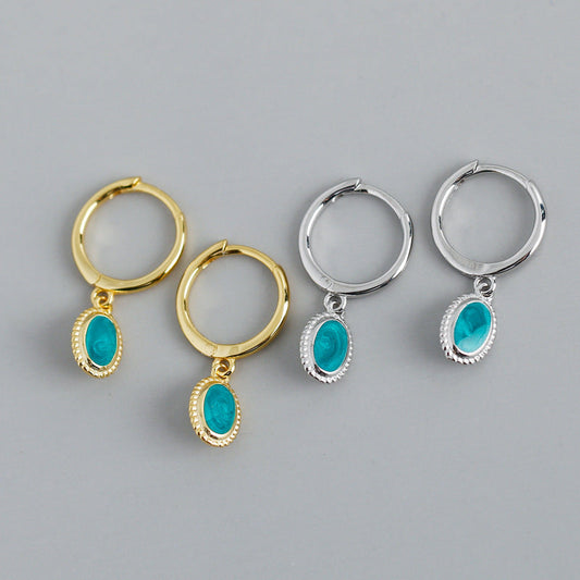 Sterling Silver Opal Hoop Earrings
