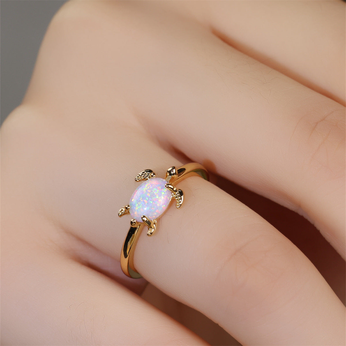 White Opal Turtle Ring in Sterling Silver | Cute Turtle Opal Ring | October Birthstone Gift for Her