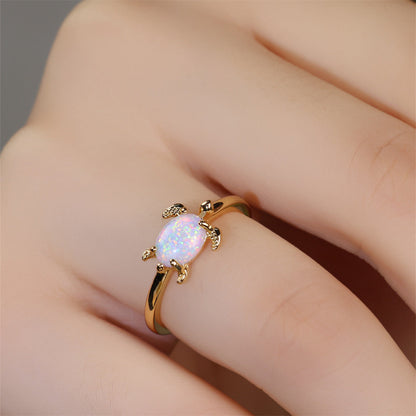 White Opal Turtle Ring in Sterling Silver | Cute Turtle Opal Ring | October Birthstone Gift for Her