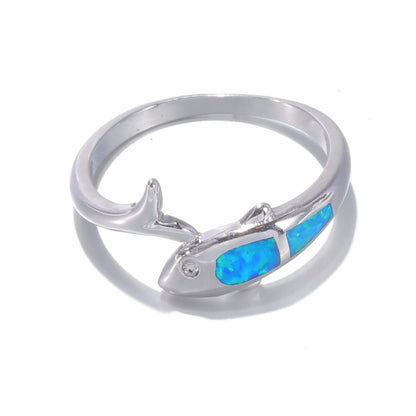 Opal Dolphin Ring in Sterling Silver | Playful Ocean Dolphin Opal Ring | October Birthstone Gift for Her