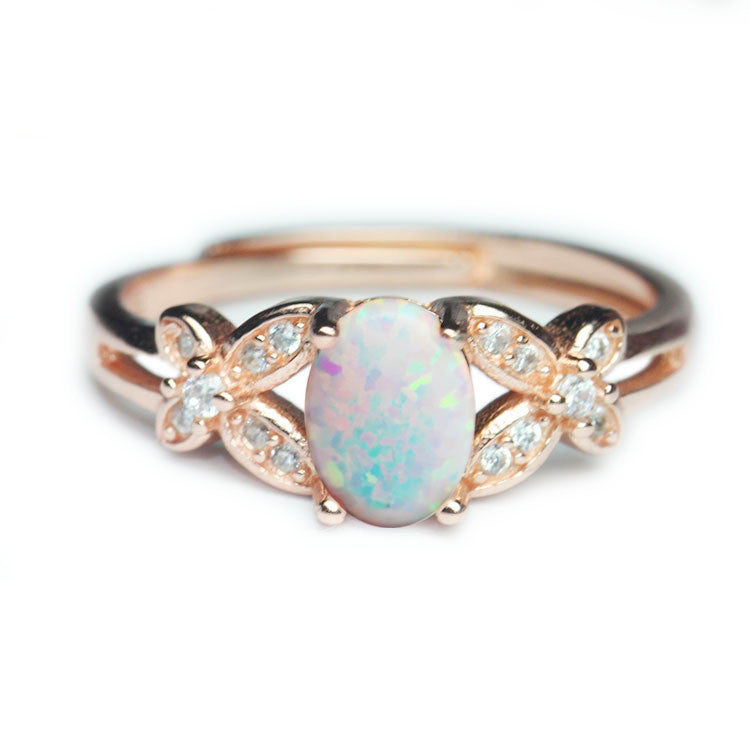 Rose Gold Multi Fire White Opal Ring | Vibrant White Opal Rose Gold Ring | October Birthstone Gift for Her