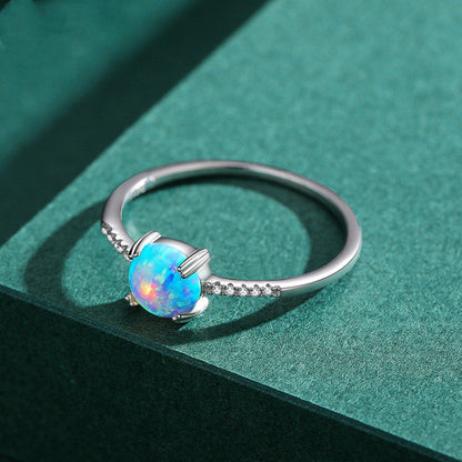 Natural Blue Opal Ring in S925 Sterling Silver | Genuine Opal Gemstone Ring | October Birthstone Gift for Her