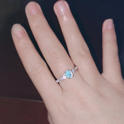Water Drop Natural Opal Ring in 925 Sterling Silver | October Birthstone Anniversary Gift for Her