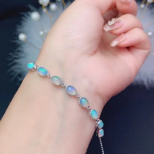 Square Opal Tennis Bracelet In 925 Sterling Sliver