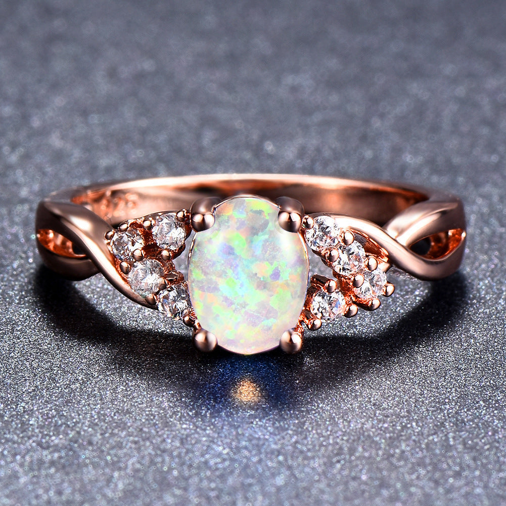 Rose Gold Diamond Accent Opal Ring | Romantic Opal Engagement Ring | October Birthstone Gift for Her