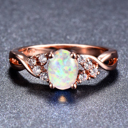 Rose Gold Diamond Accent Opal Ring | Romantic Opal Engagement Ring | October Birthstone Gift for Her