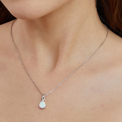 18K White Gold Plated Teardrop Opal Necklace