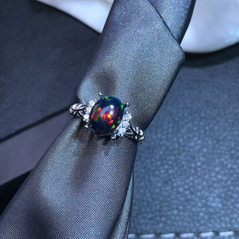 Natural Opal Inlaid Ring in 925 Sterling Silver | Genuine Opal Gemstone Ring | October Birthstone Gift for Her